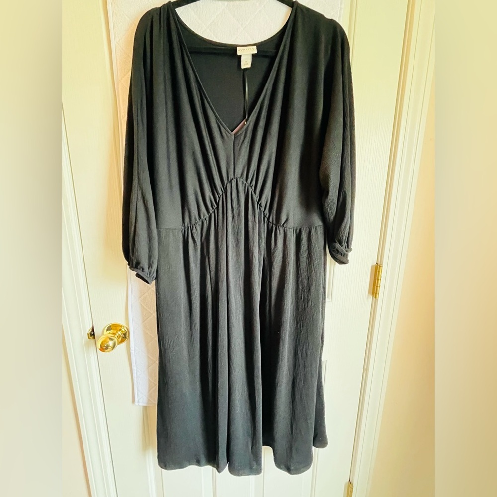 Ava & Viv Balloon Mid Sleeve Midi Black Dress NWT